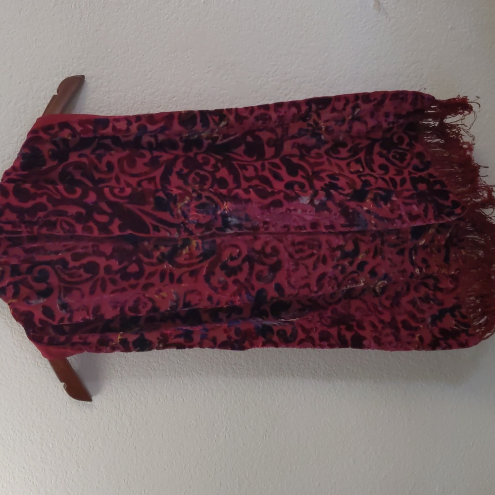 Burnt Velvet Red Navy Gold Women's Scarf Fringe whimsigoth vamp romantic